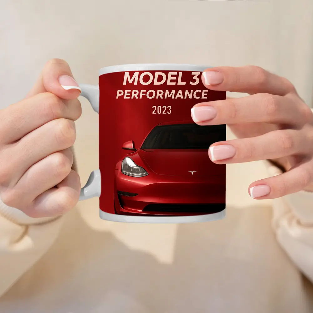 Tesla Model 3 Performance Red Car Art – Mugs