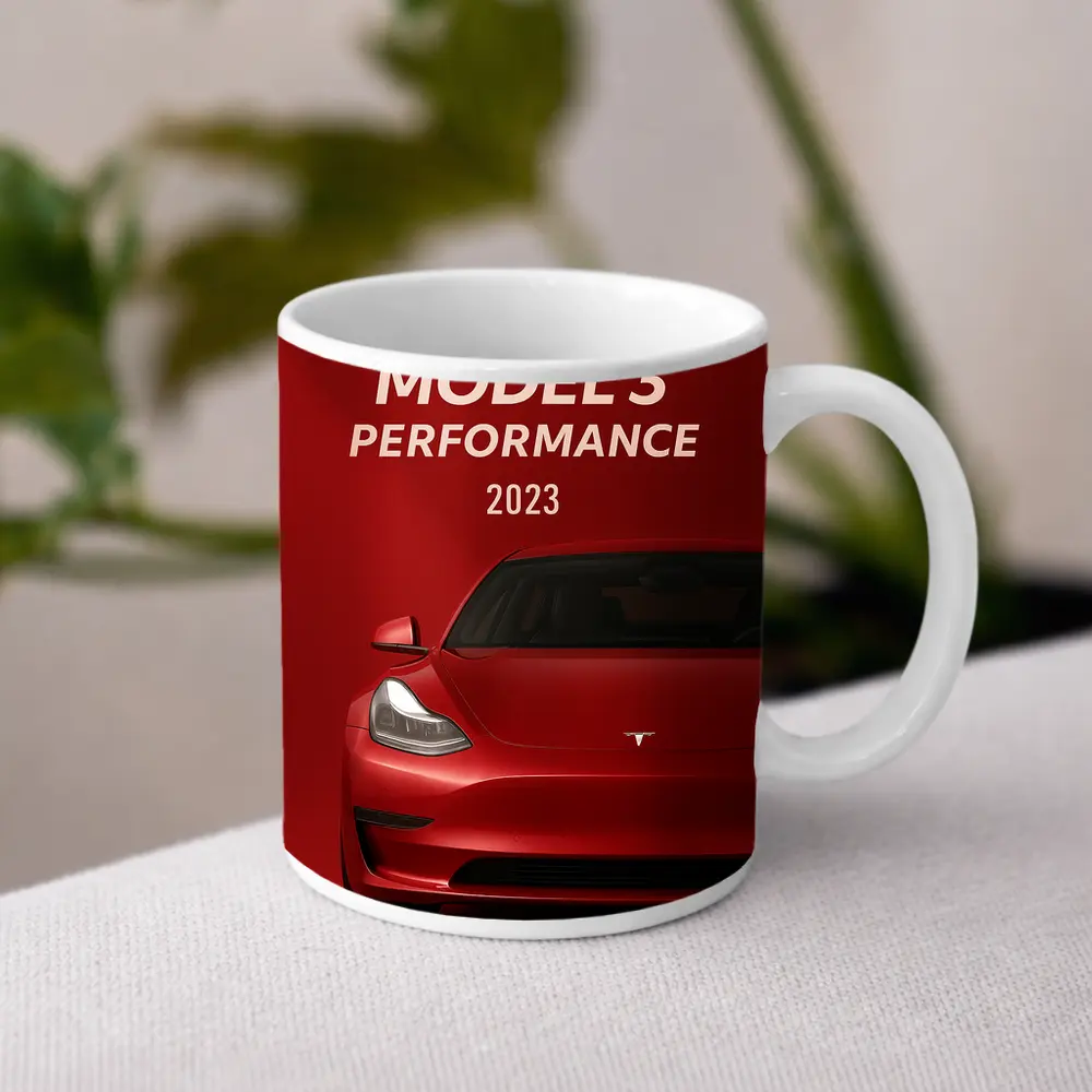 Tesla Model 3 Performance Red Car Art – Mugs