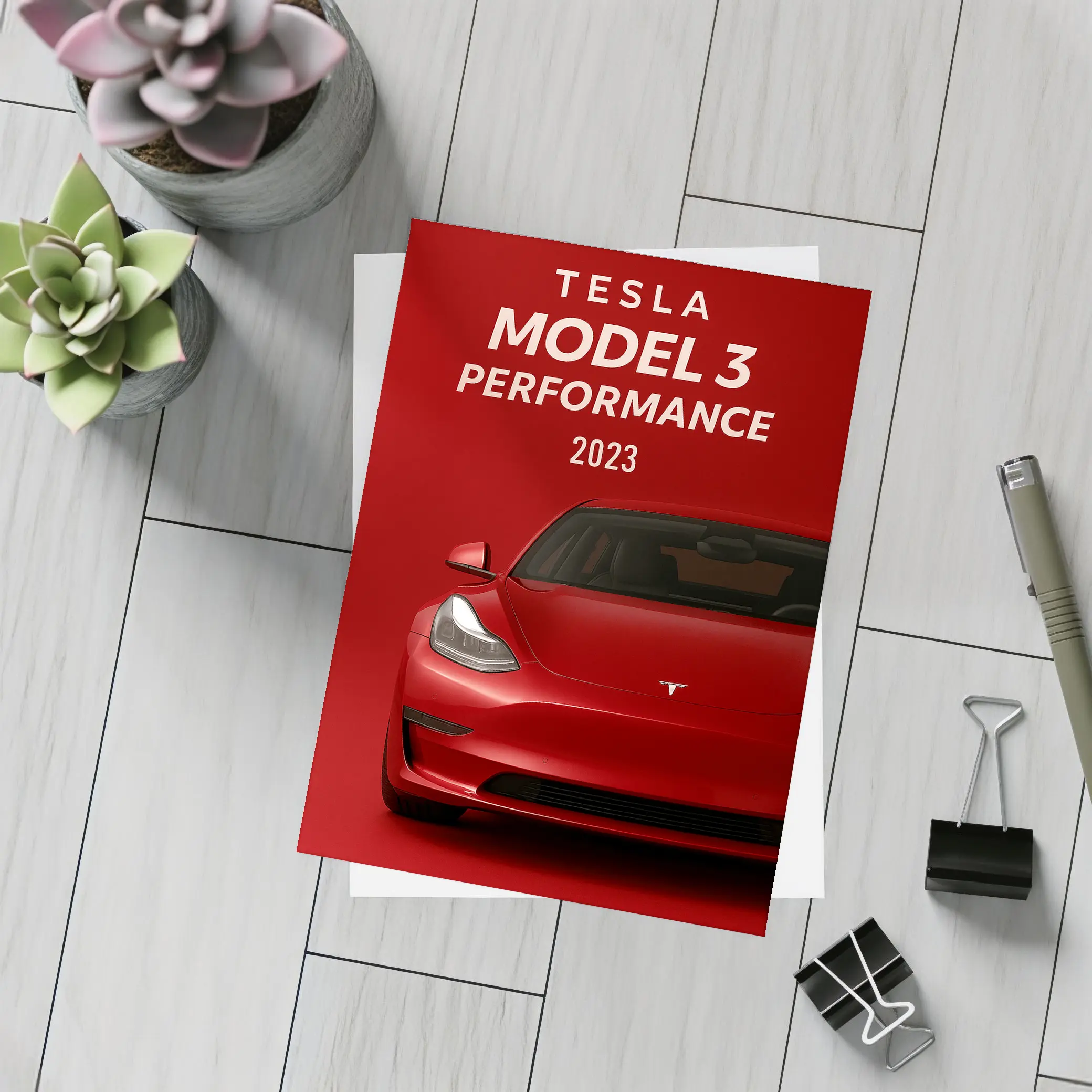 Tesla Model 3 Performance Red Car Art – Postcards