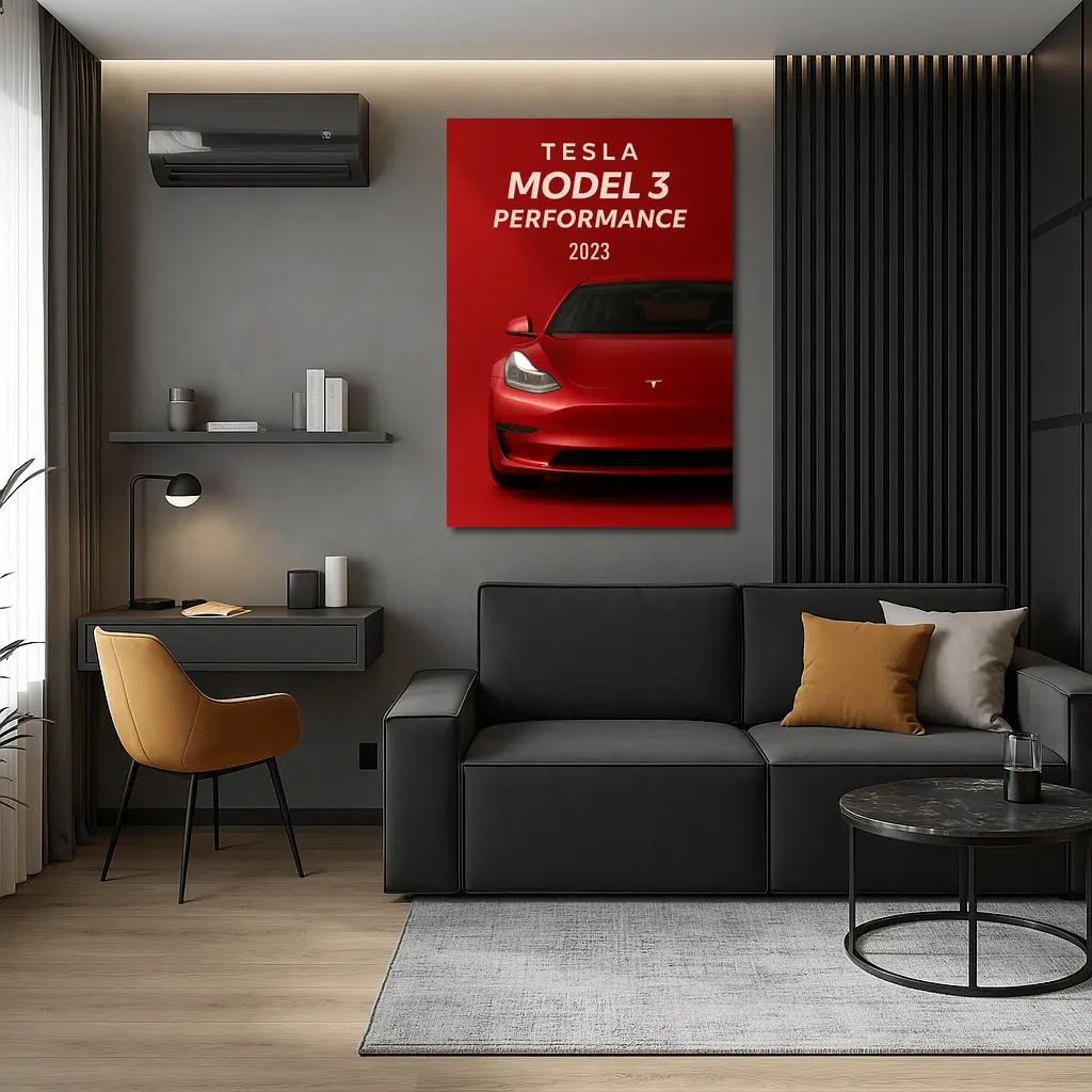 Tesla Model 3 Performance Red Car Art – Wall Art