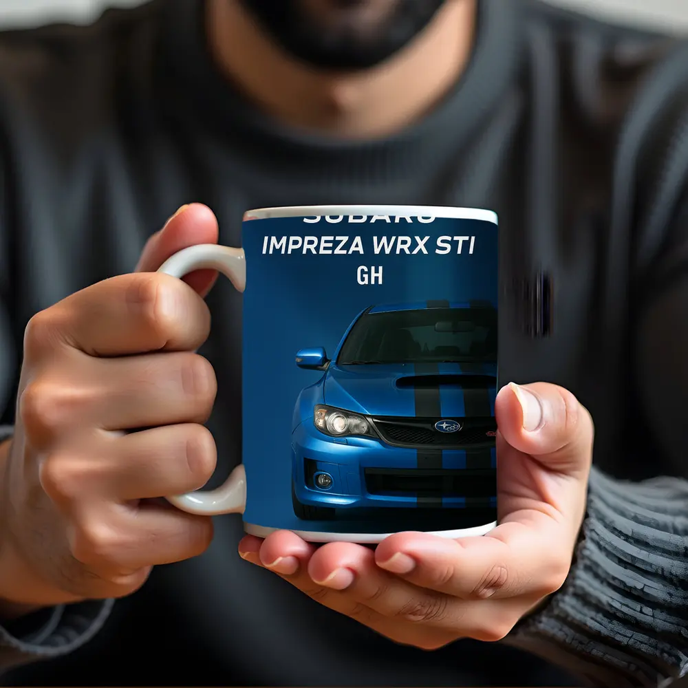 Subaru Impreza WRX STI Blue Front View – Mugs