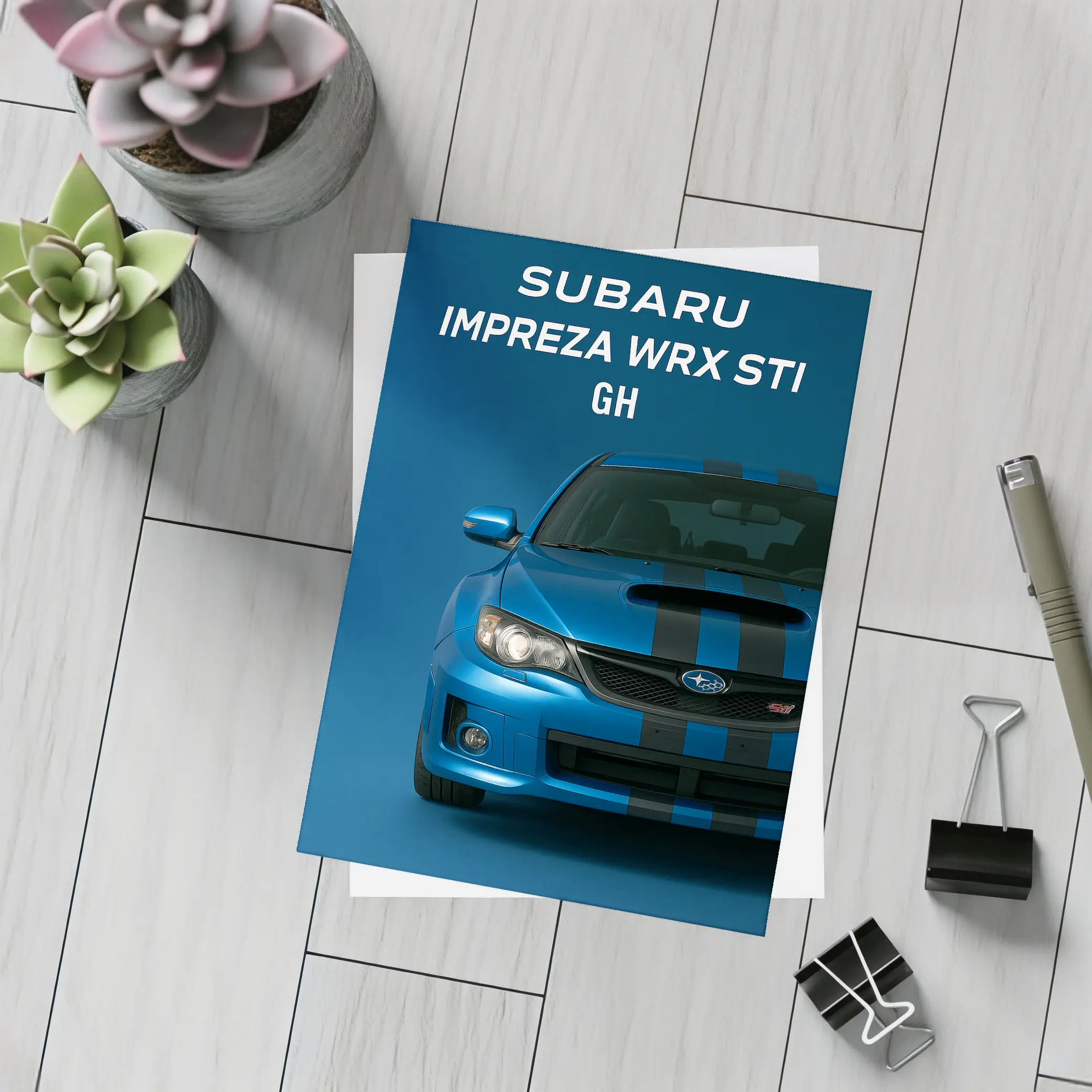 Subaru Impreza WRX STI Blue Front View – Postcards