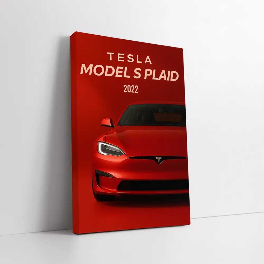 Tesla Model S Plaid Red Background Art