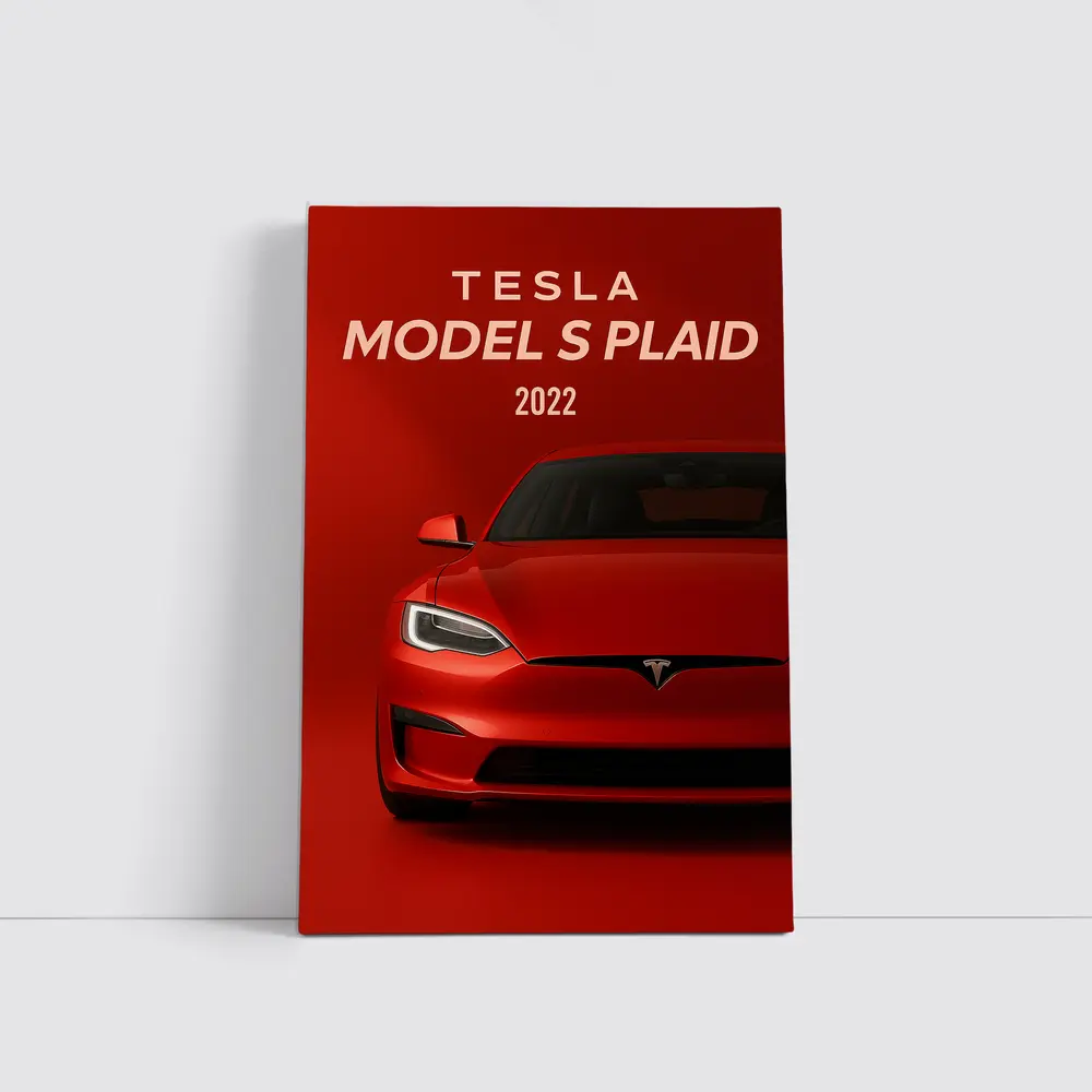 Tesla Model S Plaid Red Background Art – Wall Art
