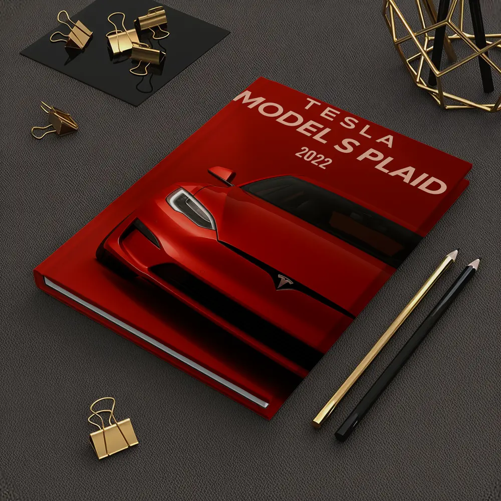Tesla Model S Plaid Red Background Art – Notebooks