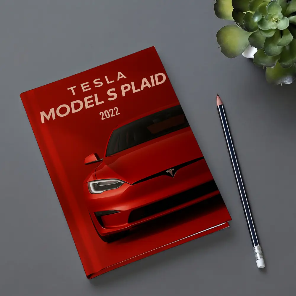 Tesla Model S Plaid Red Background Art – Notebooks