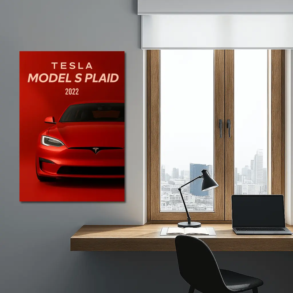 Tesla Model S Plaid Red Background Art – Wall Art