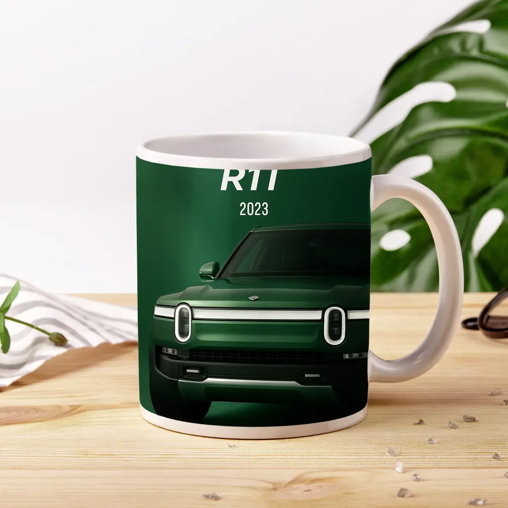 Rivian R1T Electric Truck Green Background – Mugs