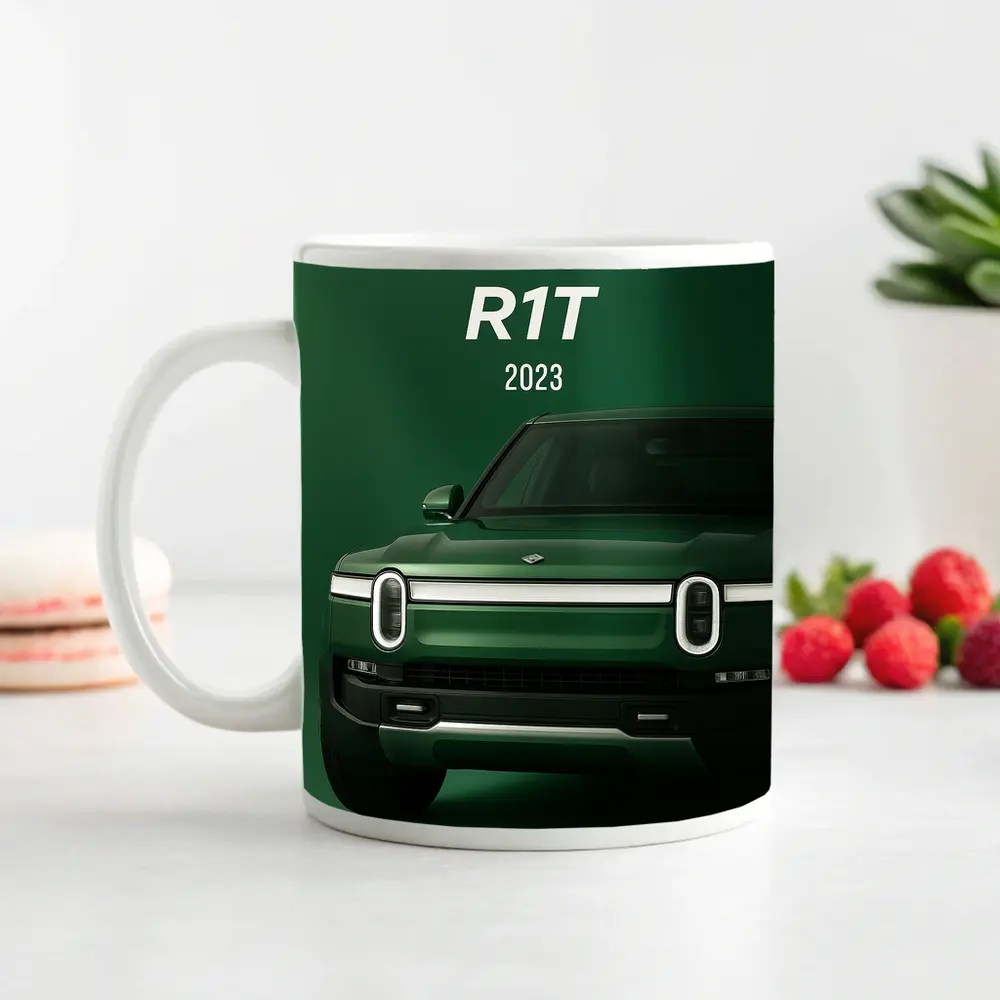 Rivian R1T Electric Truck Green Background – Mugs
