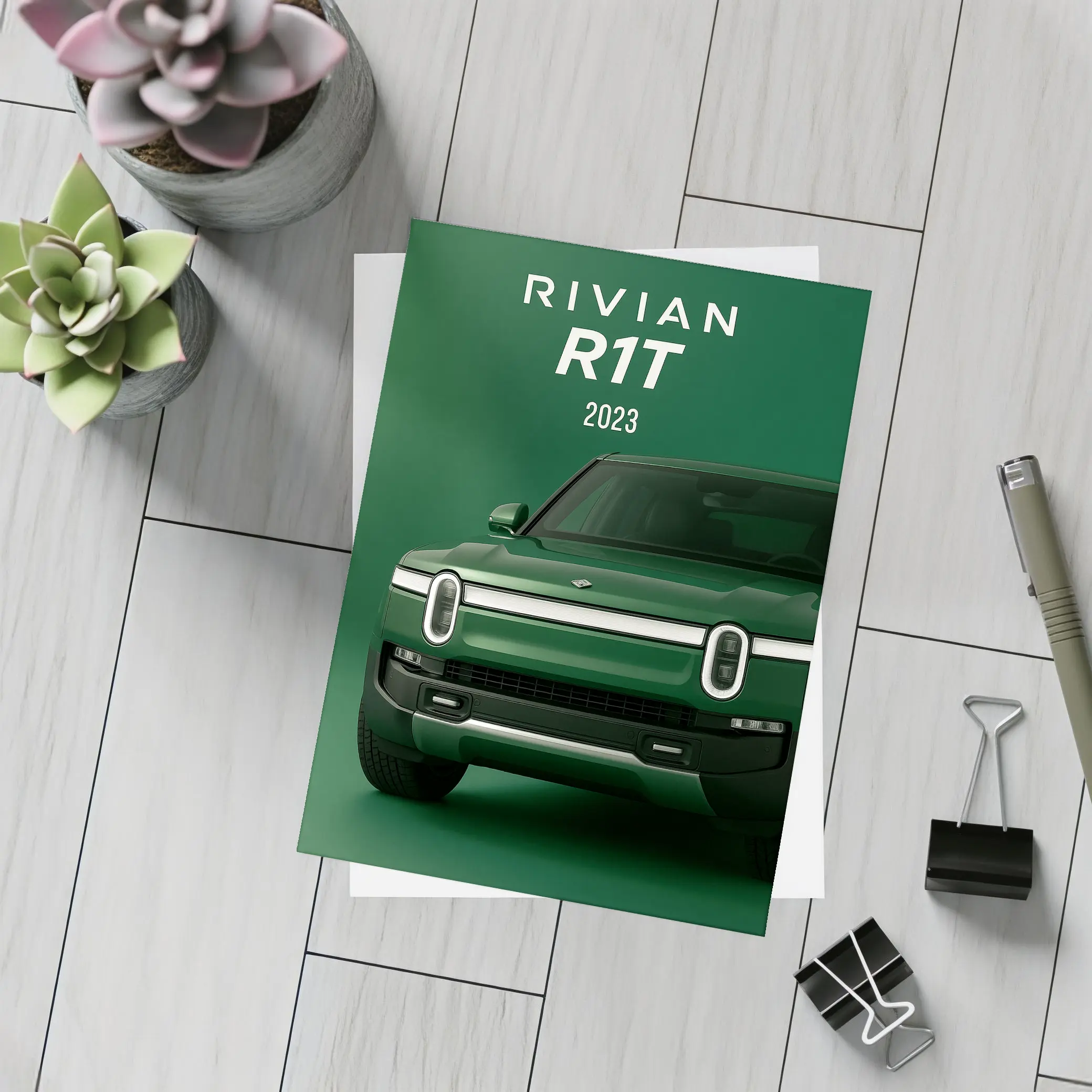 Rivian R1T Electric Truck Green Background – Postcards