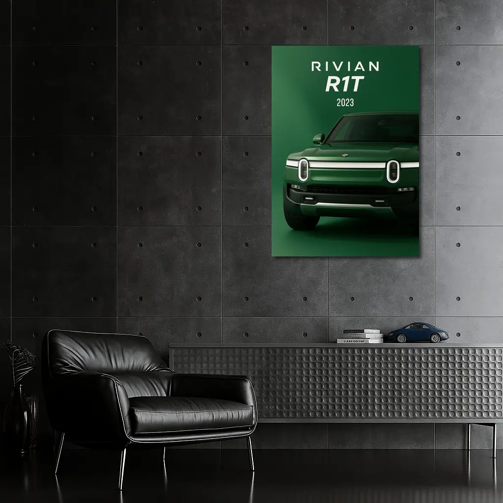 Rivian R1T Electric Truck Green Background – Wall Art
