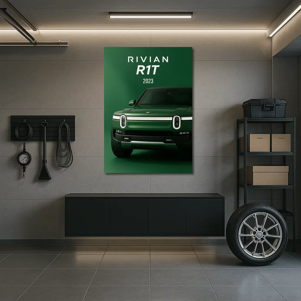 Rivian R1T Electric Truck Green Background – Wall Art