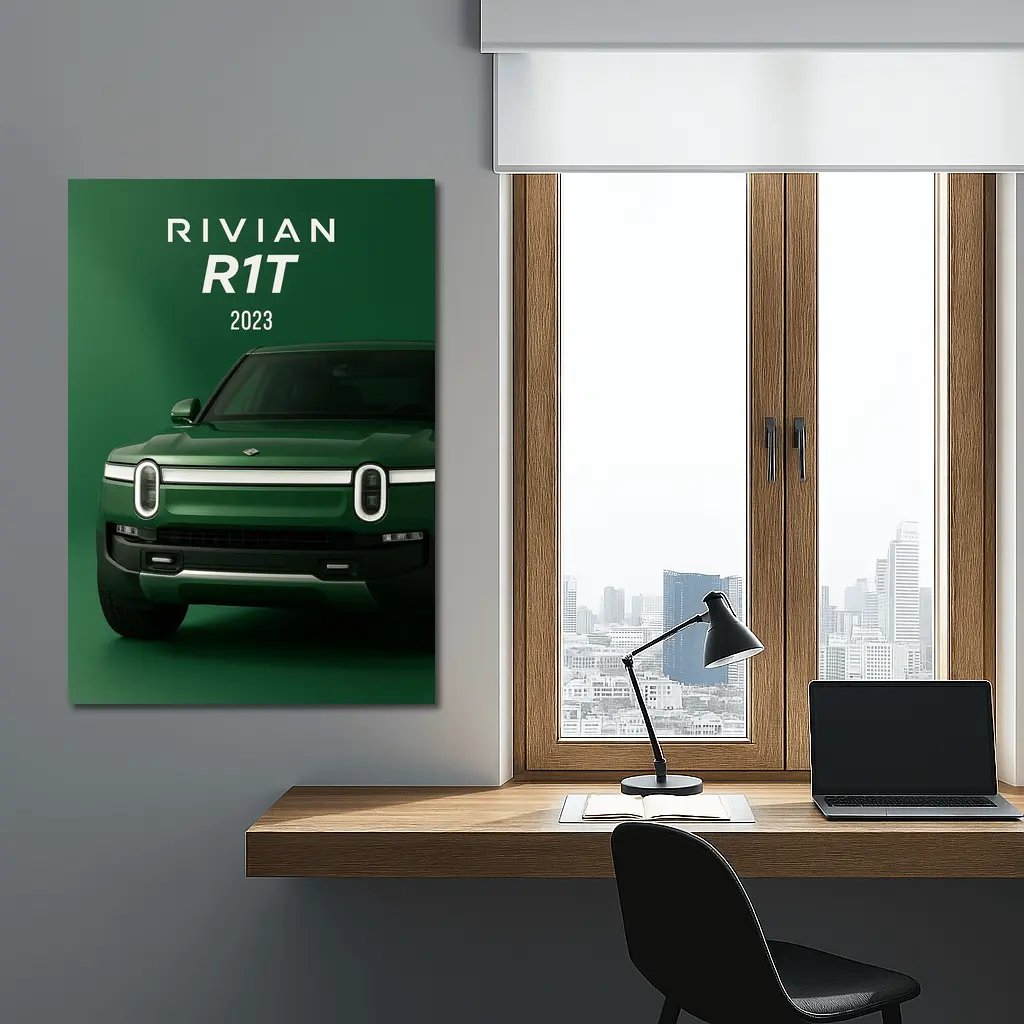 Rivian R1T Electric Truck Green Background – Wall Art