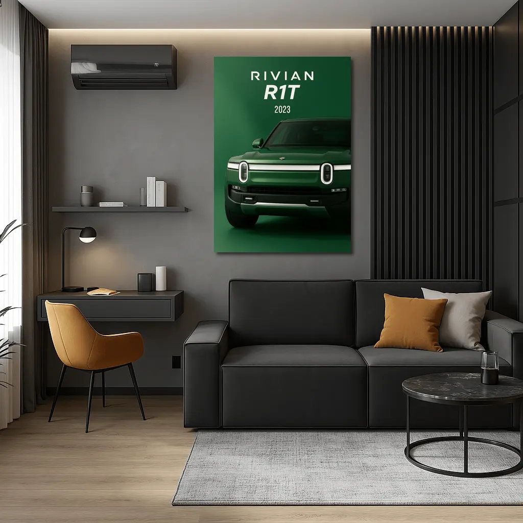 Rivian R1T Electric Truck Green Background – Wall Art