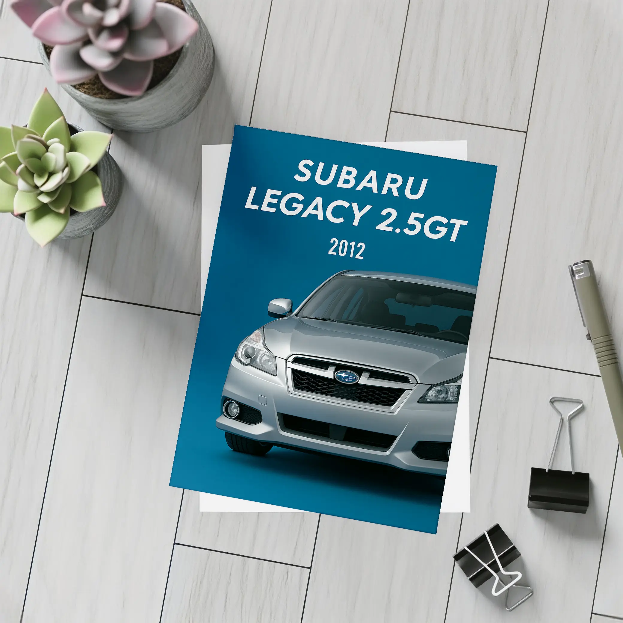 2012 Subaru Legacy GT Blue Background – Postcards