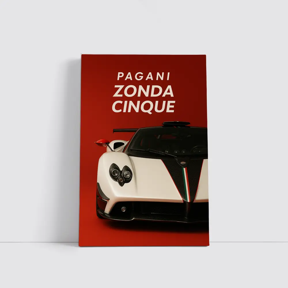 Pagani Zonda Cinque White Red Background – Wall Art