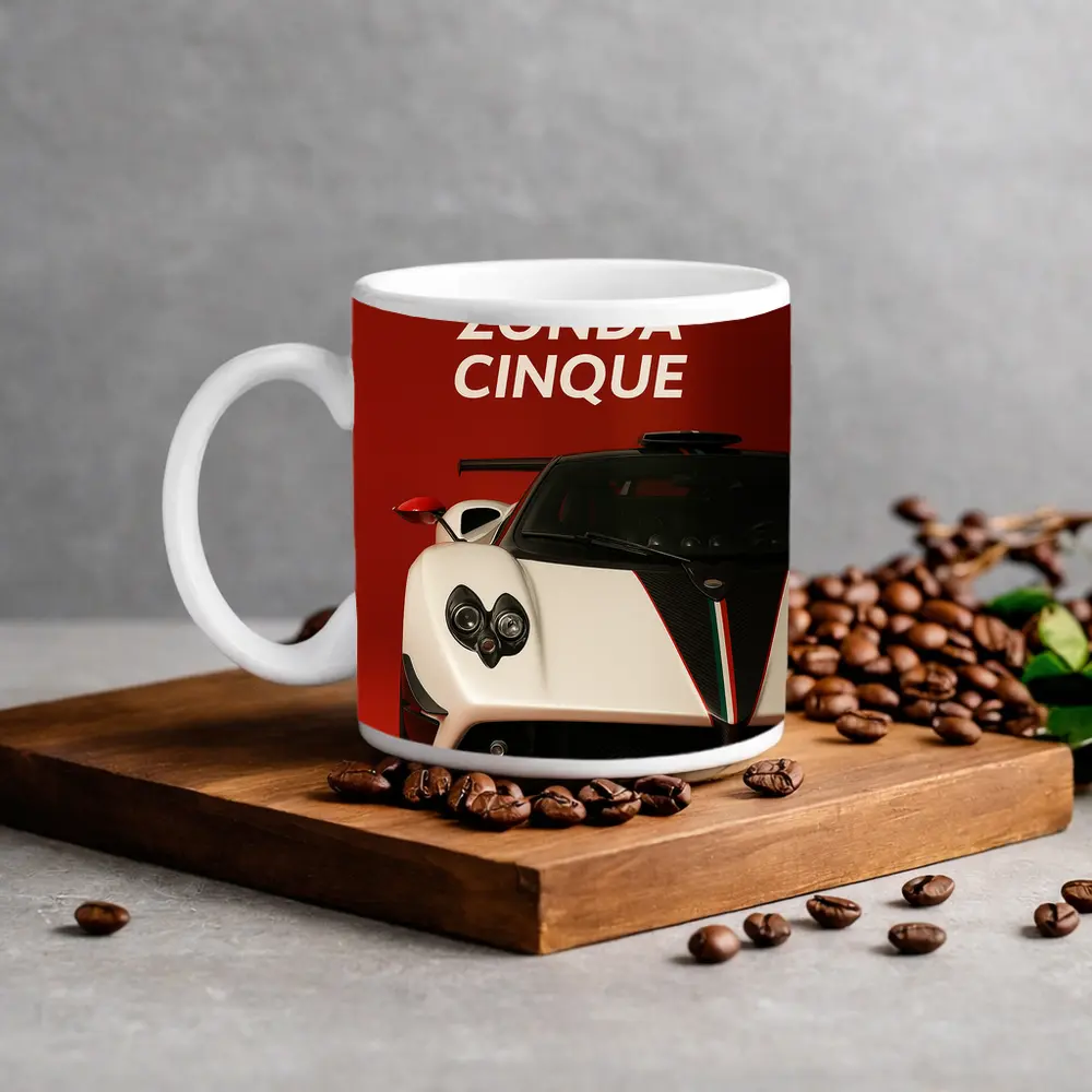 Pagani Zonda Cinque White Red Background – Mugs