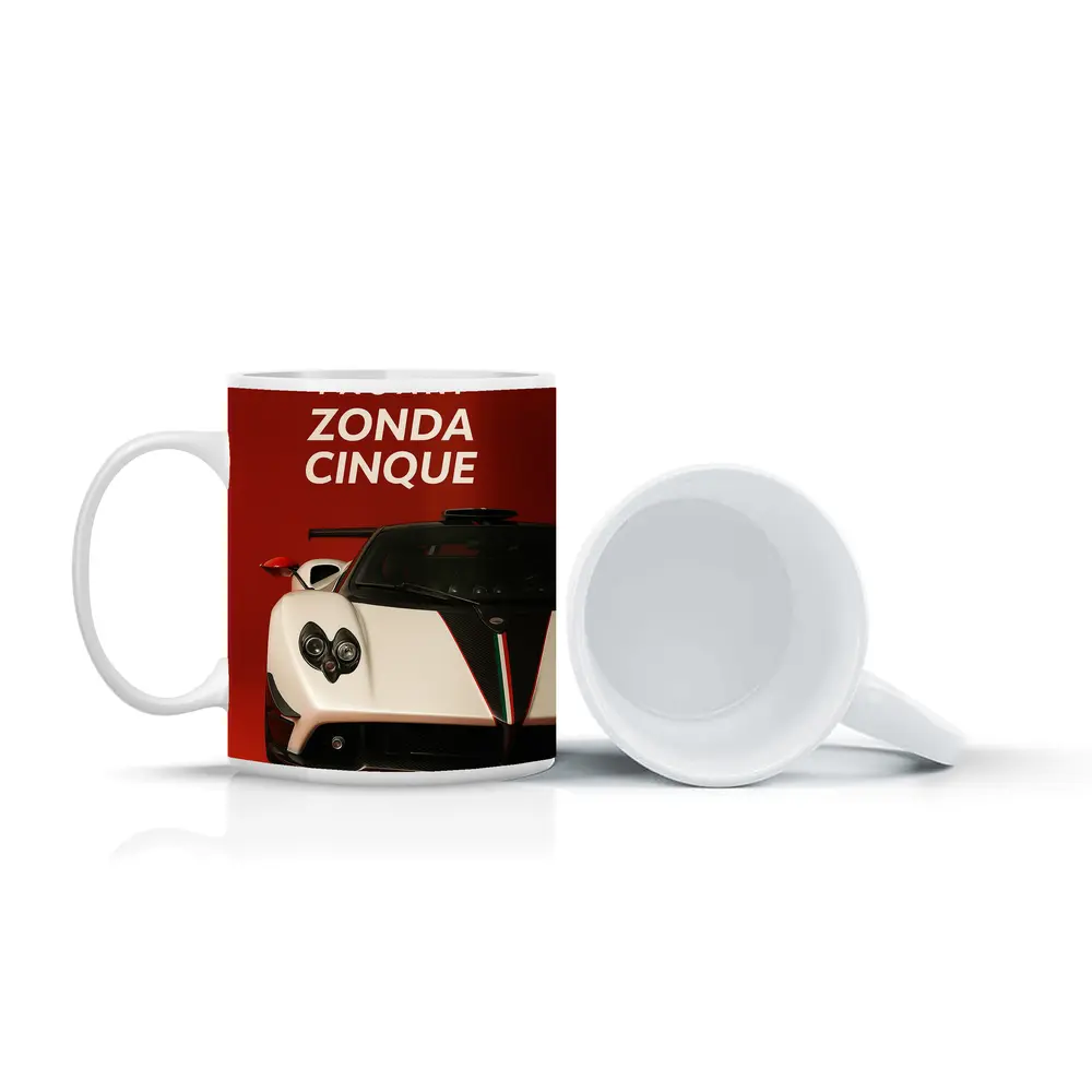 Pagani Zonda Cinque White Red Background – Mugs