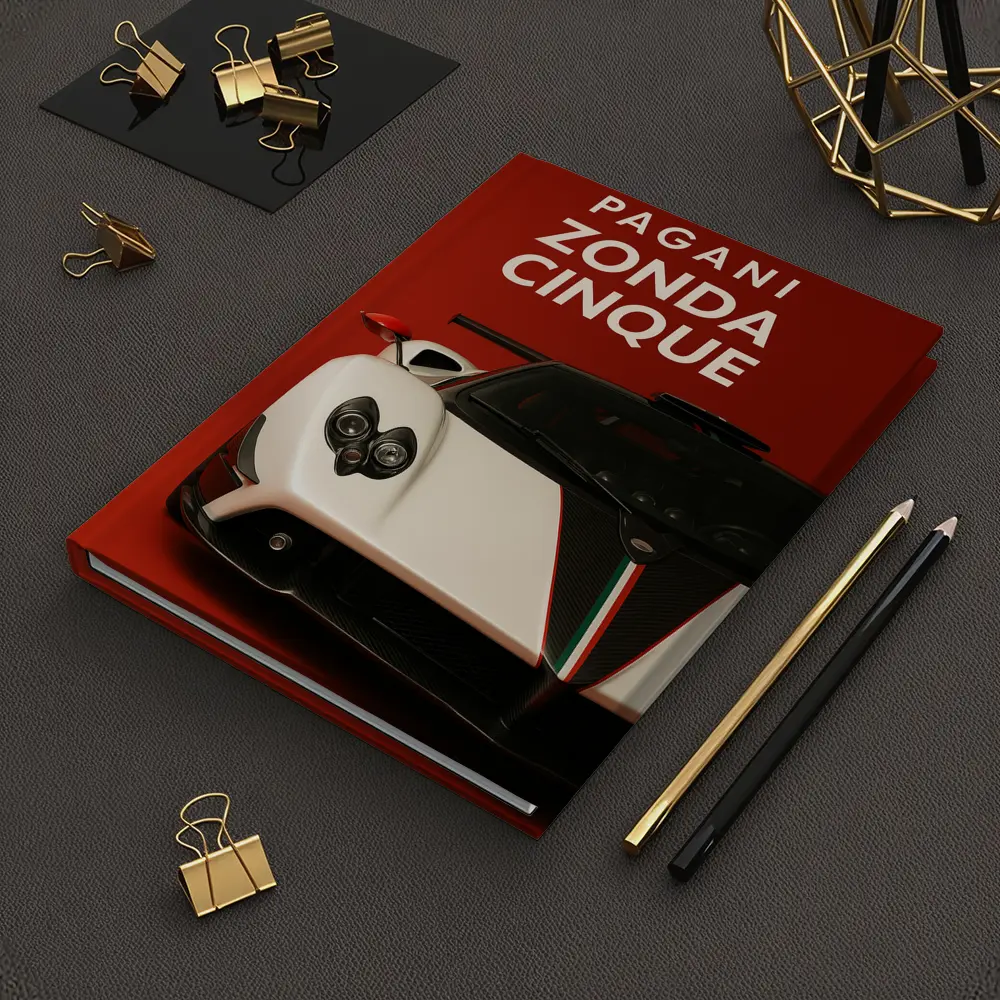 Pagani Zonda Cinque White Red Background – Notebooks