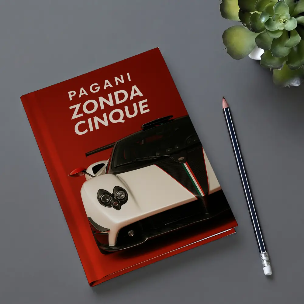 Pagani Zonda Cinque White Red Background – Notebooks