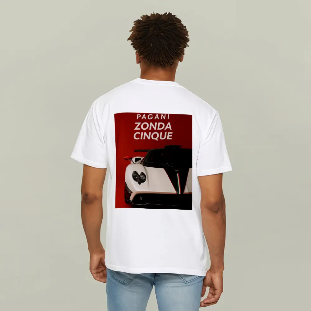 Pagani Zonda Cinque White Red Background – T-Shirts