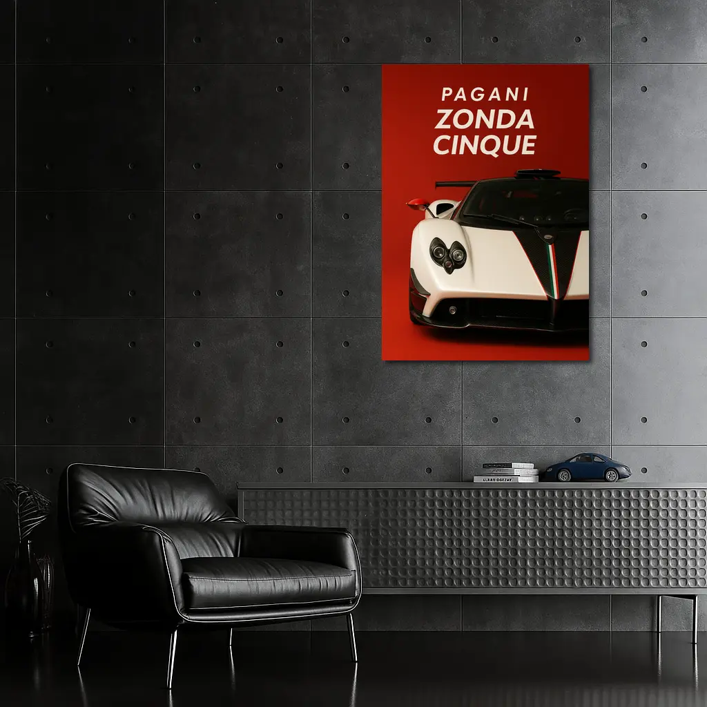 Pagani Zonda Cinque White Red Background – Wall Art
