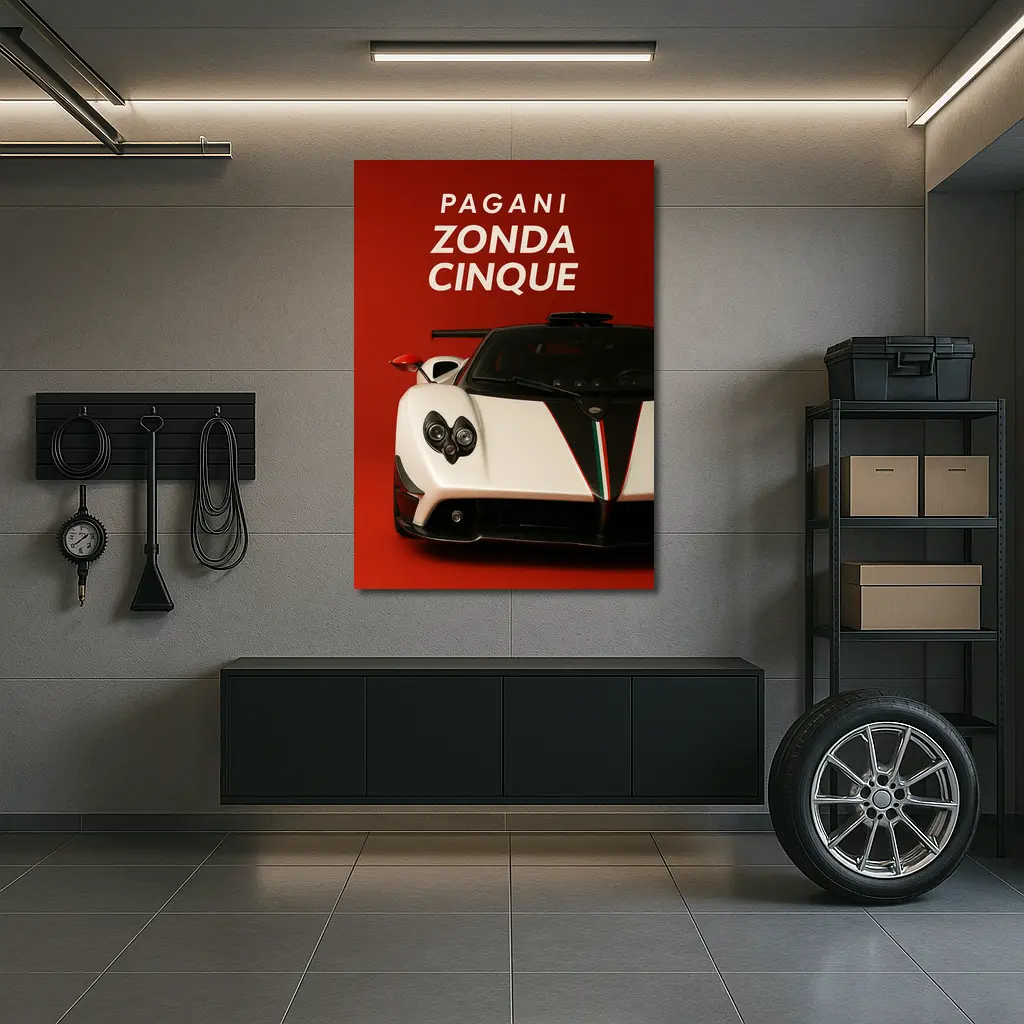 Pagani Zonda Cinque White Red Background – Wall Art