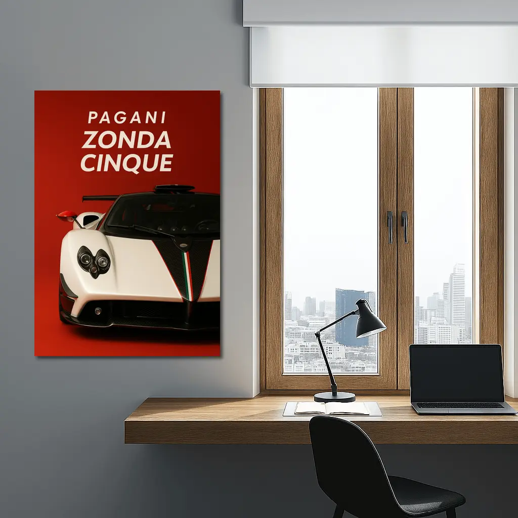 Pagani Zonda Cinque White Red Background – Wall Art