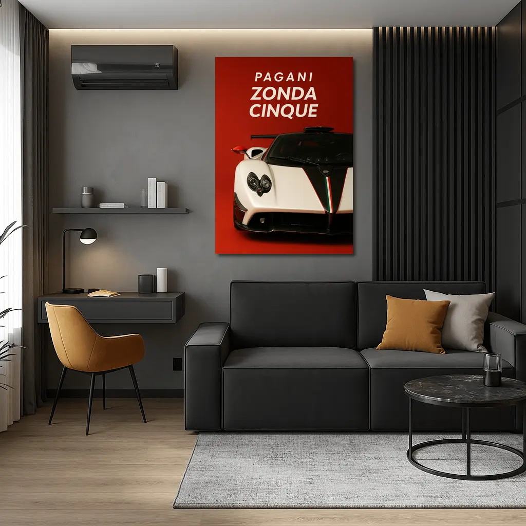Pagani Zonda Cinque White Red Background – Wall Art