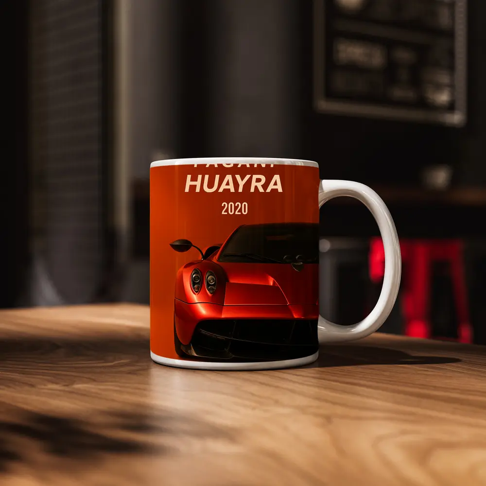 Pagani Huayra Red Supercar Orange Background – Mugs