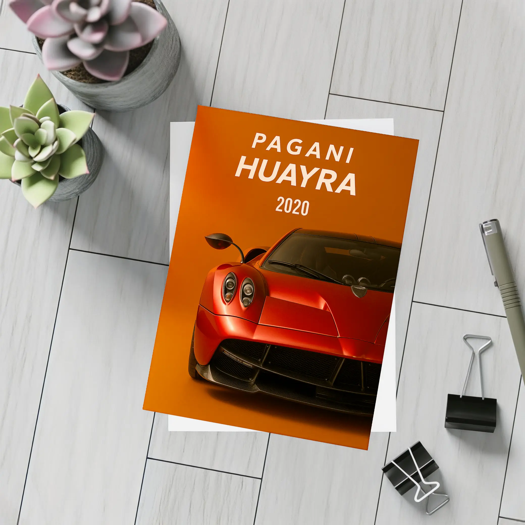 Pagani Huayra Red Supercar Orange Background – Postcards