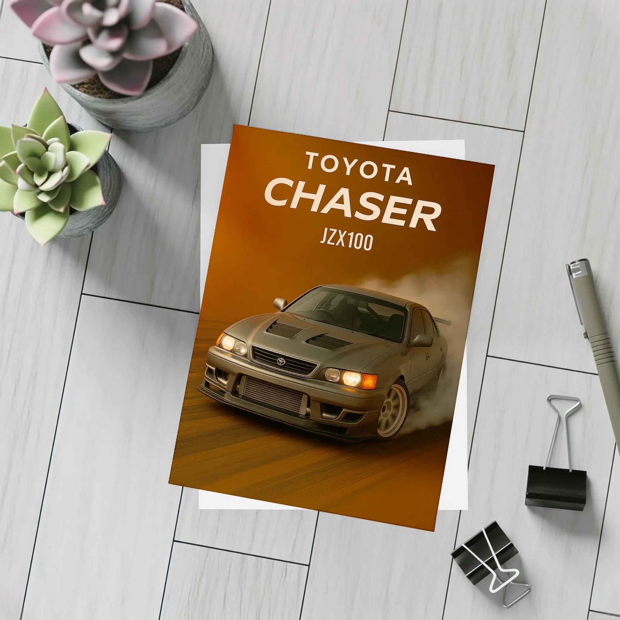 Toyota Chaser JZX100 Drifting Orange Smoke – Postcards