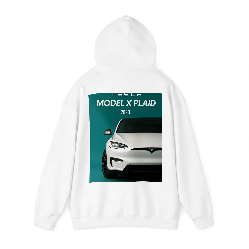 Tesla Model X Plaid White on Teal – Hoodies