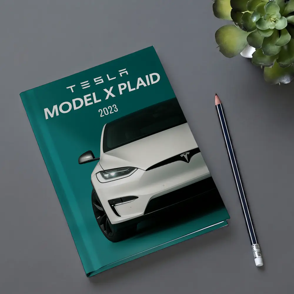 Tesla Model X Plaid White on Teal – Notebooks