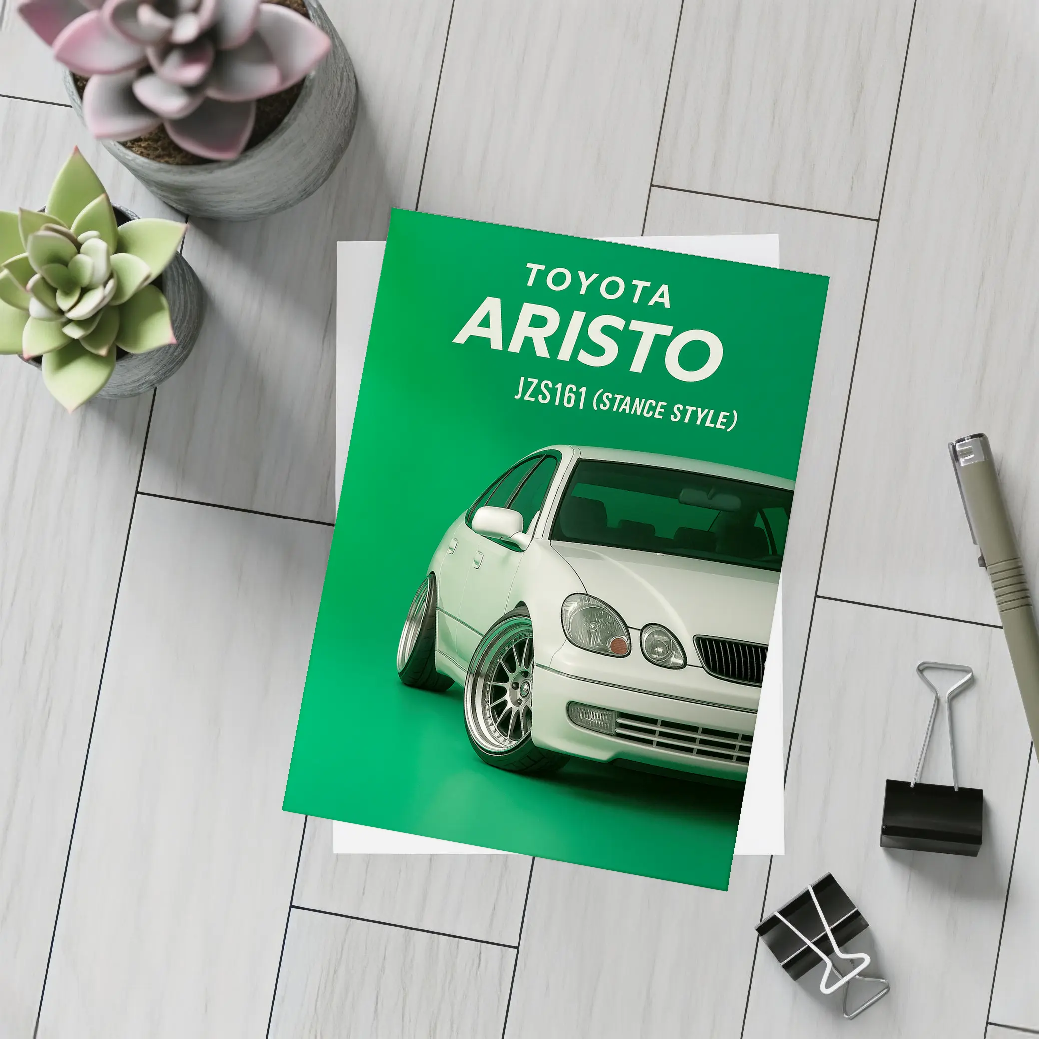 Toyota Aristo JZS161 Stance Style Green Background – Postcards