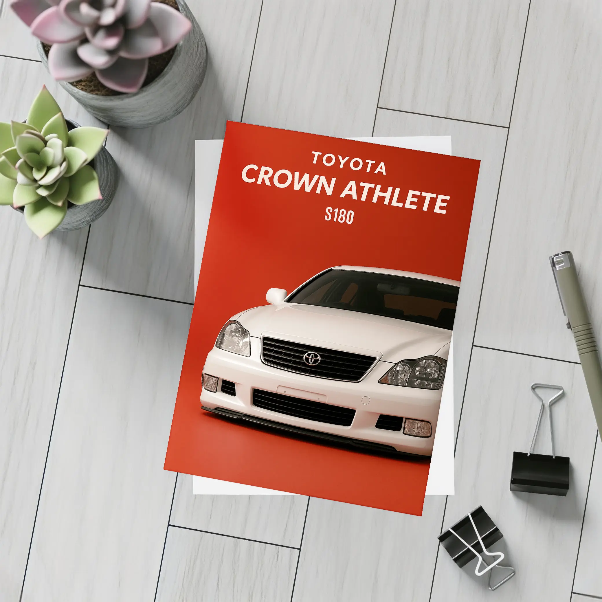 Toyota Crown Athlete S180 Red Background – Postcards