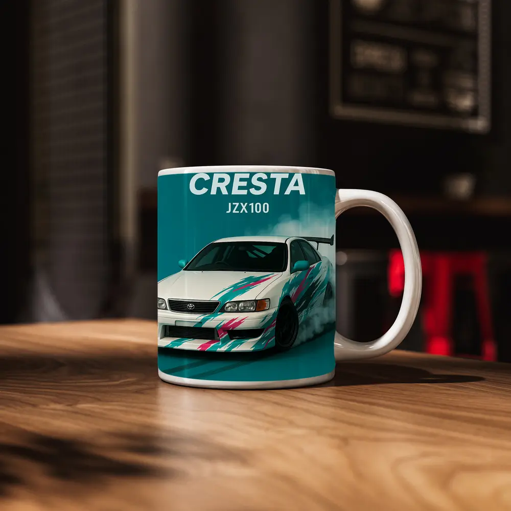 Toyota Cresta JZX100 Drifting Teal Background – Mugs
