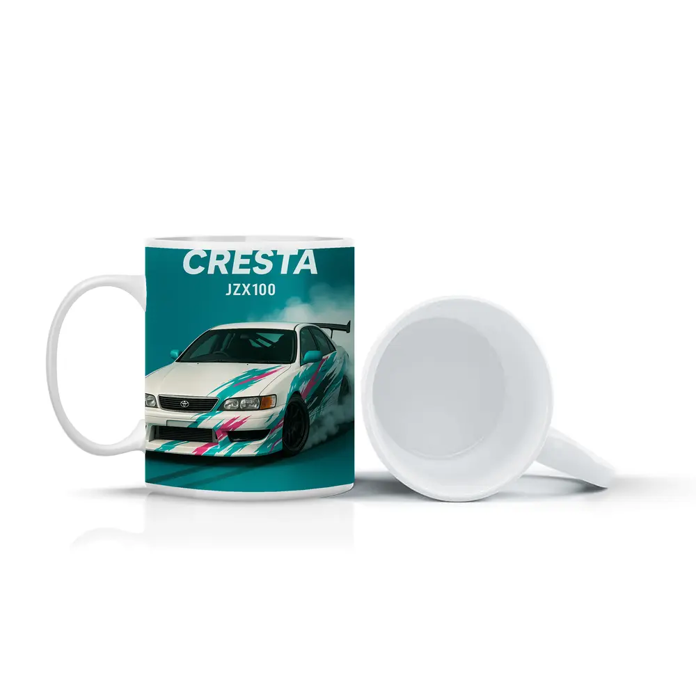 Toyota Cresta JZX100 Drifting Teal Background – Mugs