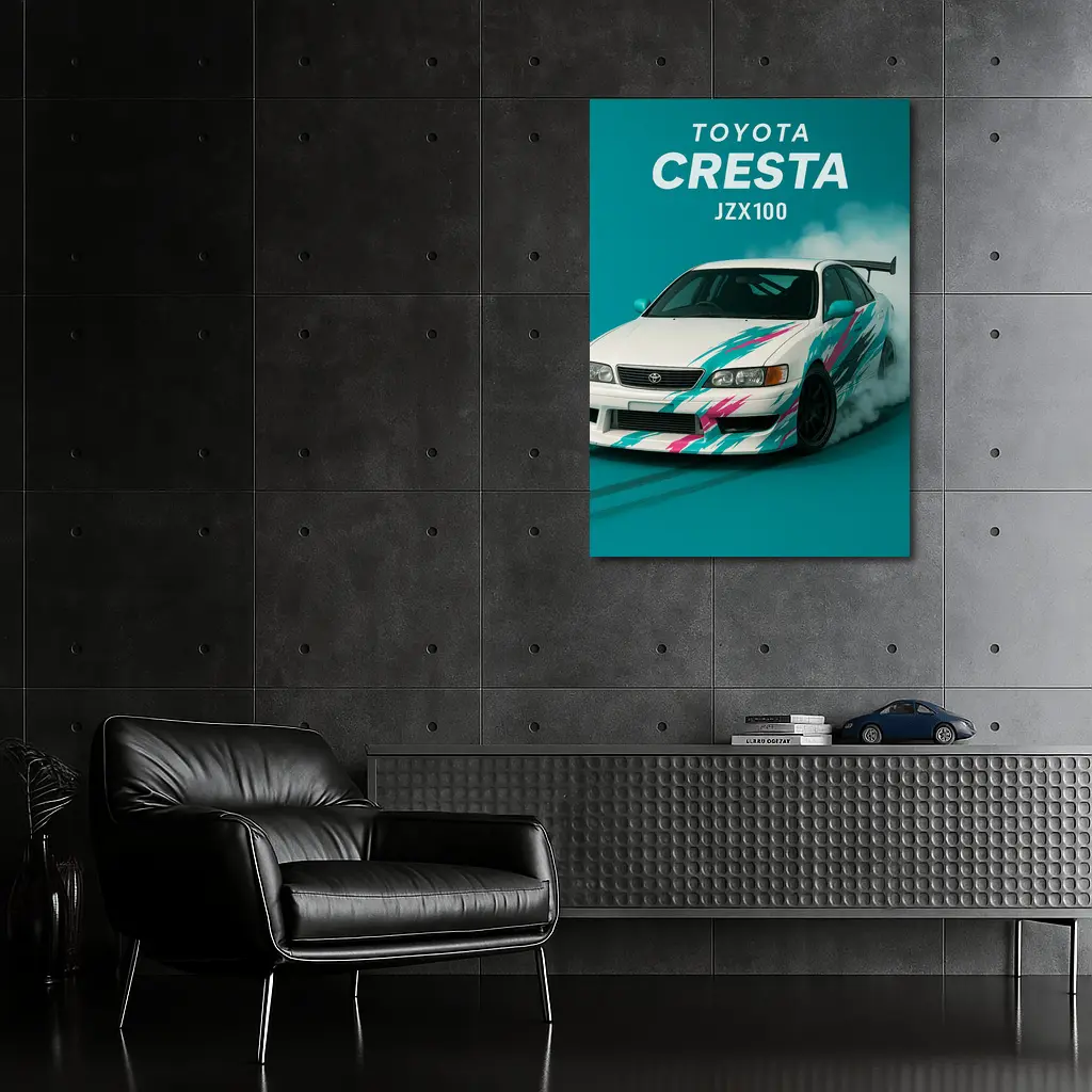 Toyota Cresta JZX100 Drifting Teal Background – Wall Art
