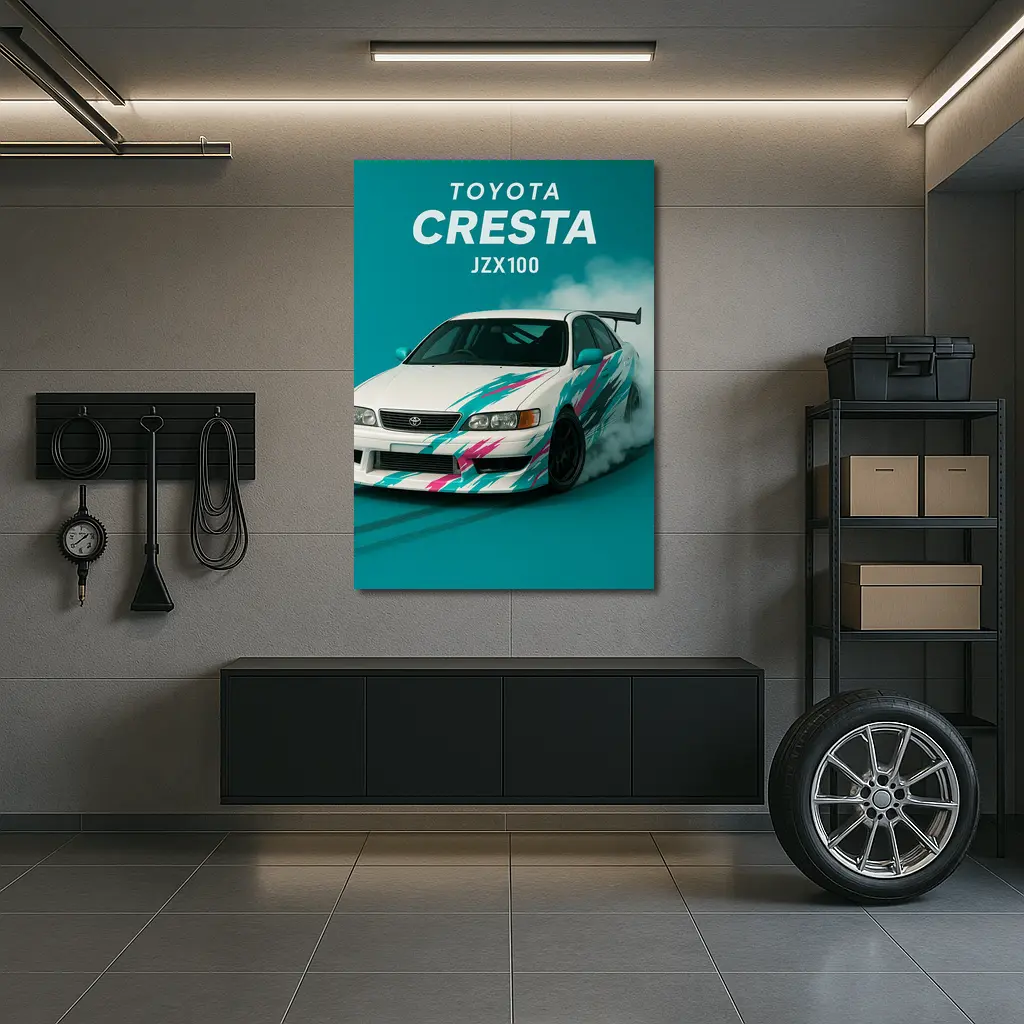 Toyota Cresta JZX100 Drifting Teal Background – Wall Art