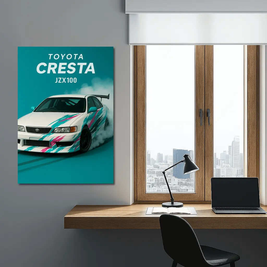 Toyota Cresta JZX100 Drifting Teal Background – Wall Art