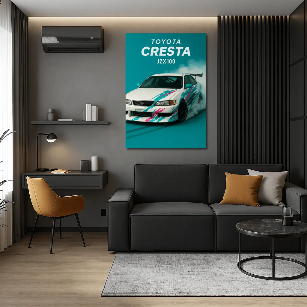 Toyota Cresta JZX100 Drifting Teal Background – Wall Art