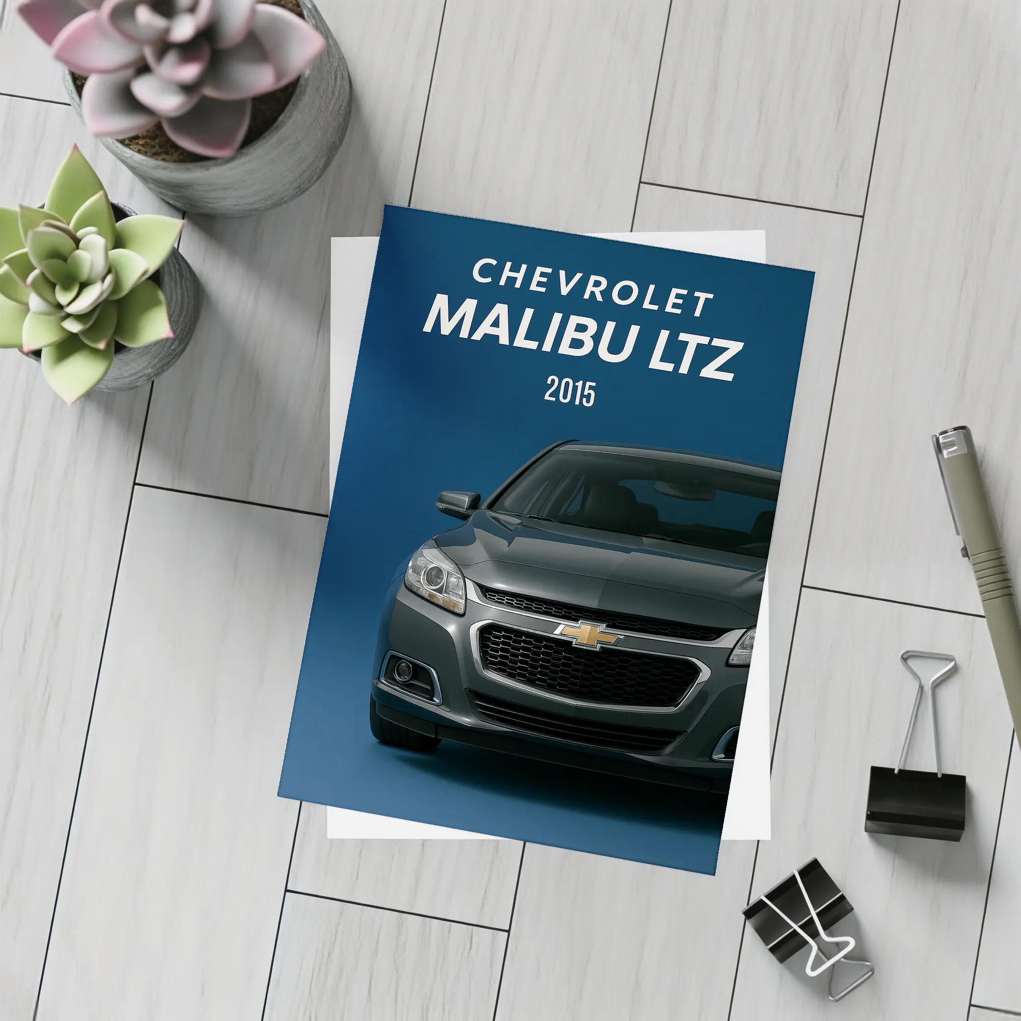 Chevrolet Malibu LTZ Front View Blue Background – Postcards