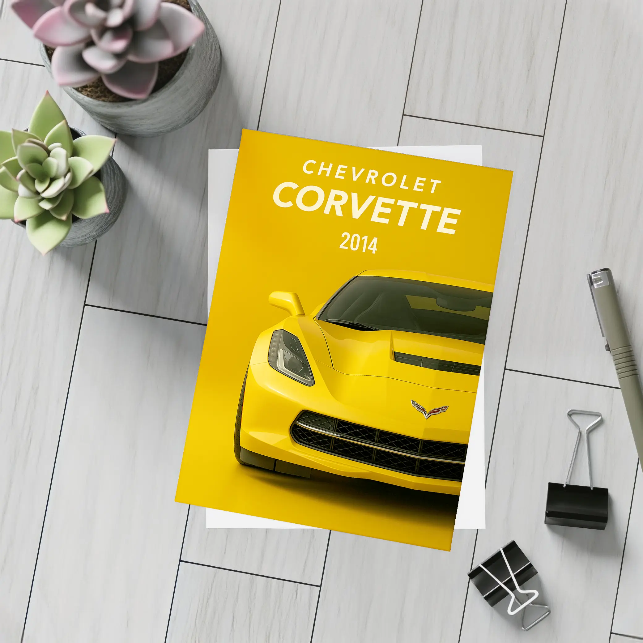 Chevrolet Corvette 2014 Yellow Front View – Postcards