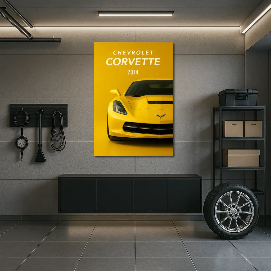 Chevrolet Corvette 2014 Yellow Front View – Wall Art