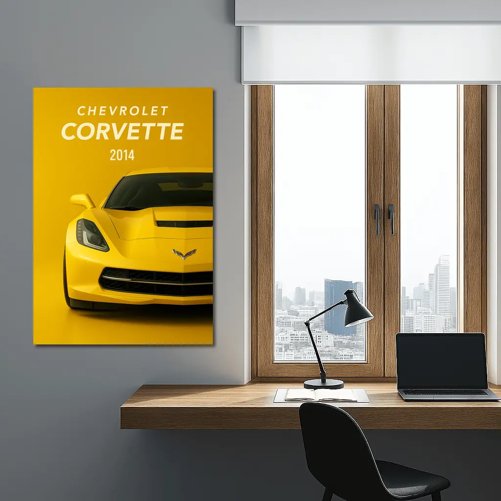Chevrolet Corvette 2014 Yellow Front View – Wall Art