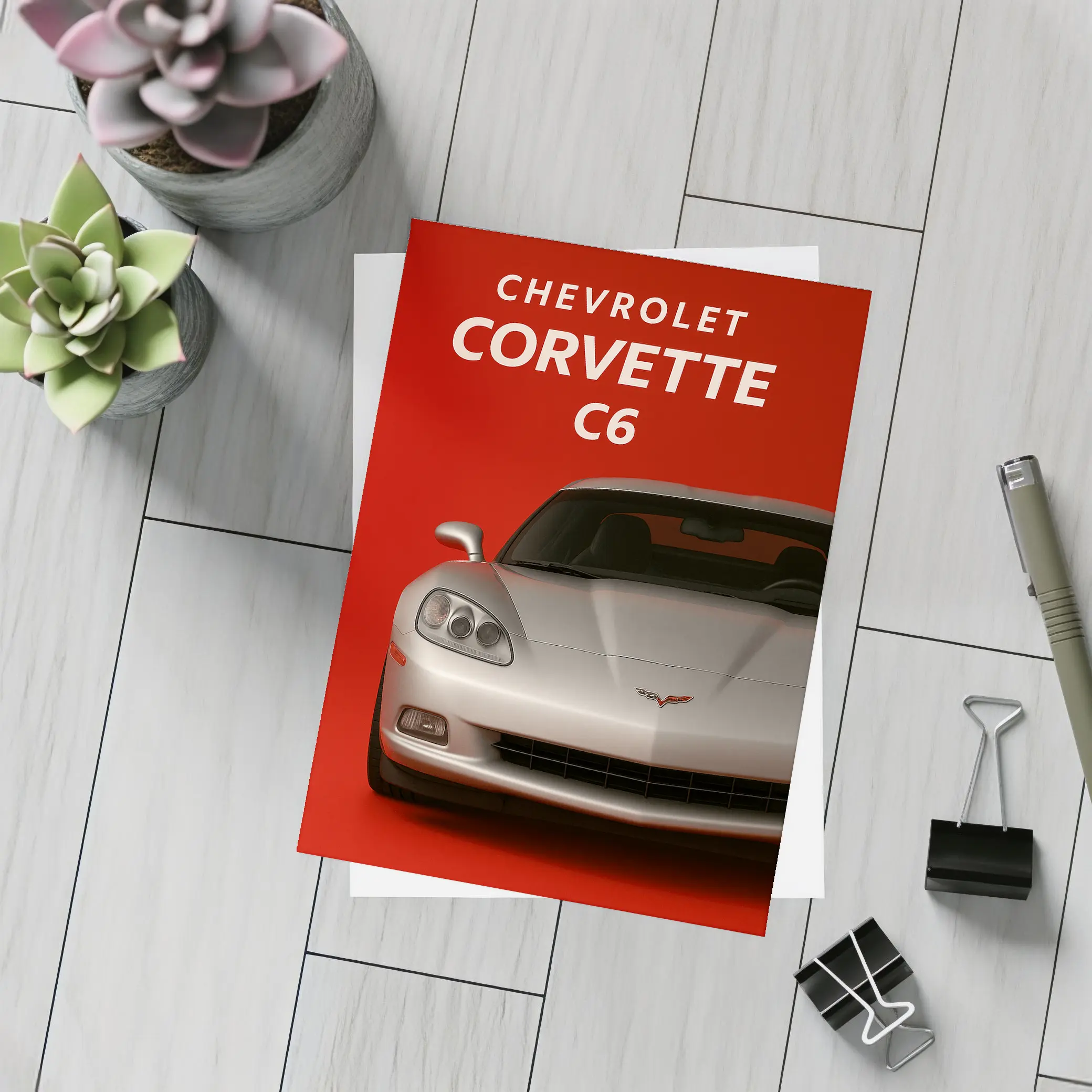 Chevrolet Corvette C6 Red Background Art – Postcards