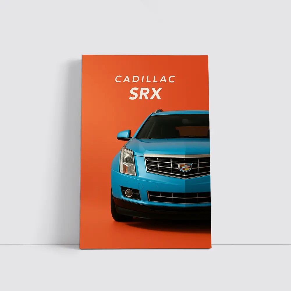 Cadillac SRX Blue Front View Orange Background – Wall Art