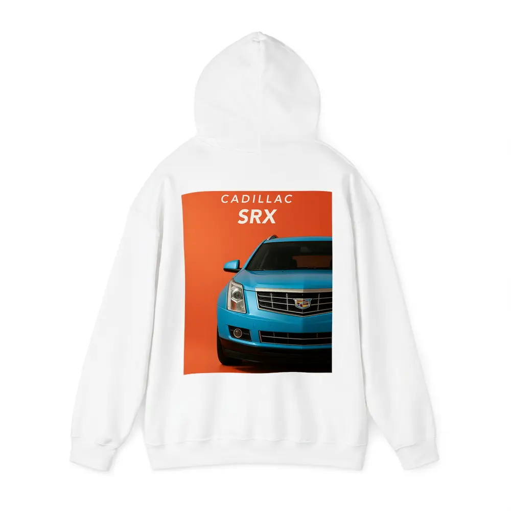 Cadillac SRX Blue Front View Orange Background – Hoodies