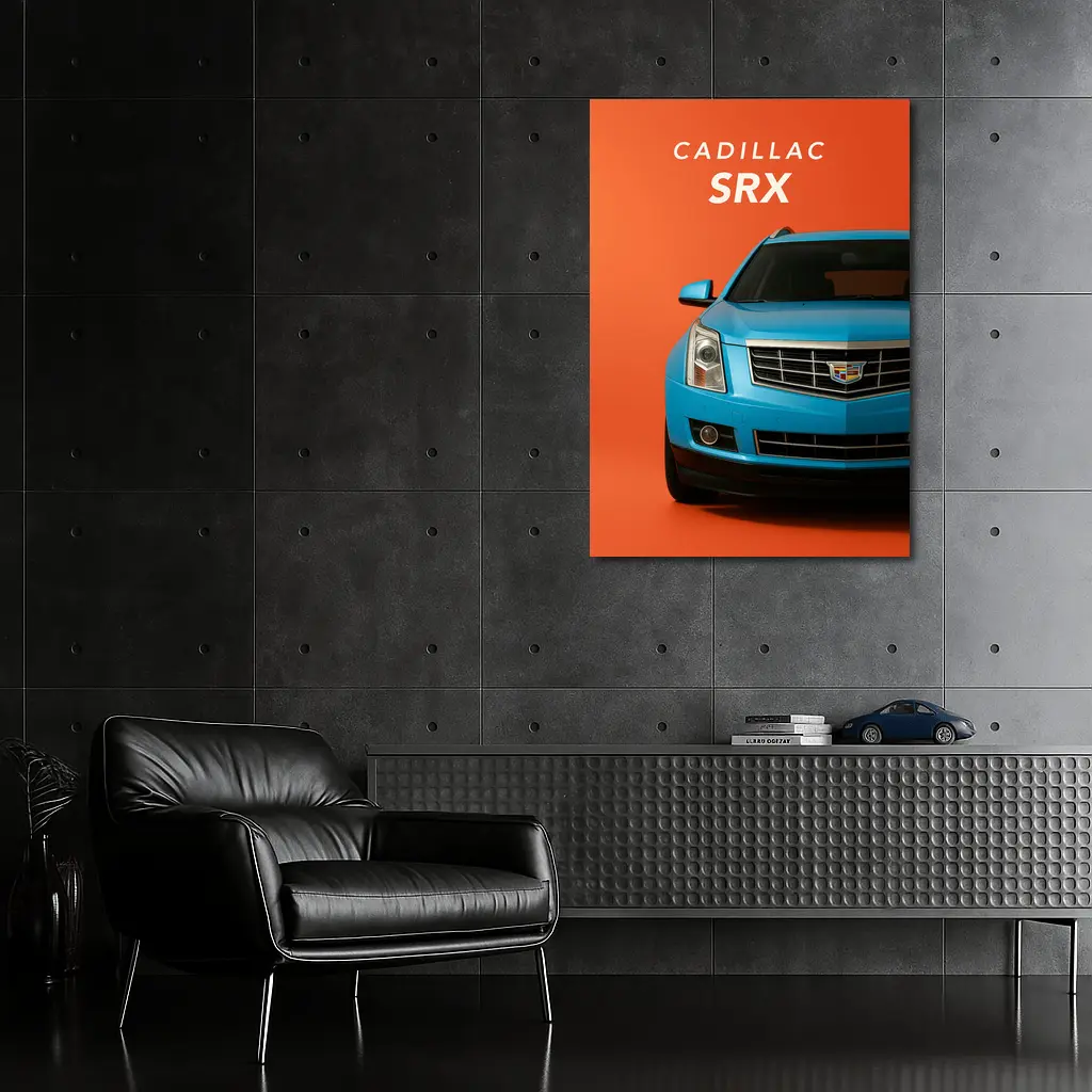 Cadillac SRX Blue Front View Orange Background – Wall Art